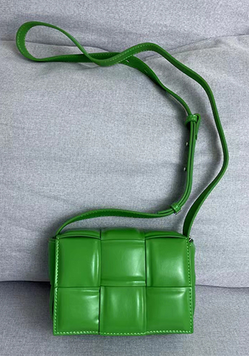 Mia Plaid Square Leather Shoulder Mini Bag Green Parakeet