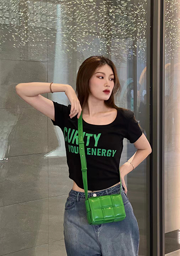 Mia Plaid Square Leather Shoulder Mini Bag Green Parakeet