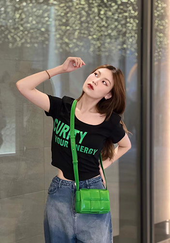 Mia Plaid Square Leather Shoulder Mini Bag Green Parakeet