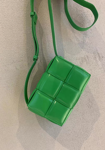 Mia Plaid Square Leather Shoulder Mini Bag Green Parakeet