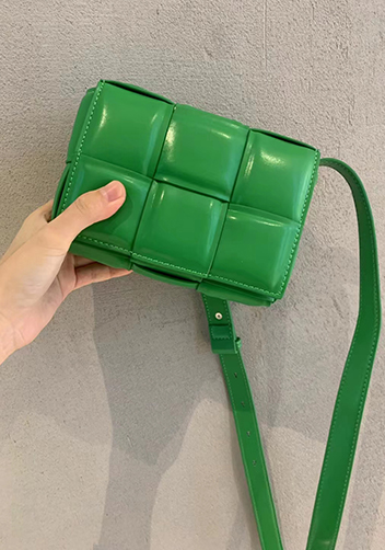 Mia Plaid Square Leather Shoulder Mini Bag Green Parakeet