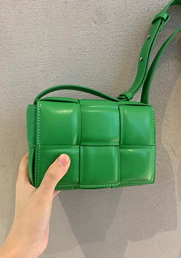Mia Plaid Square Leather Shoulder Mini Bag Green Parakeet