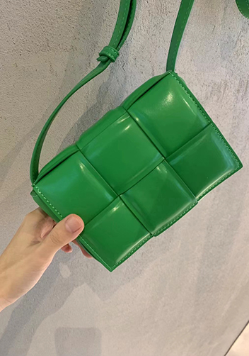 Mia Plaid Square Leather Shoulder Mini Bag Green Parakeet