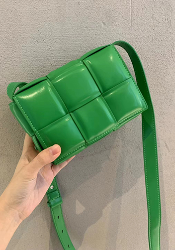 Mia Plaid Square Leather Shoulder Mini Bag Green Parakeet