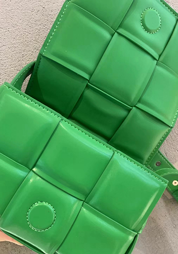 Mia Plaid Square Leather Shoulder Mini Bag Green Parakeet