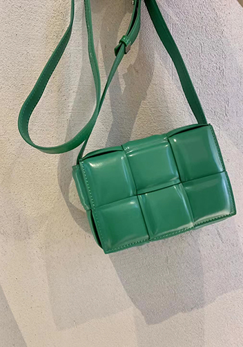 Mia Plaid Square Leather Shoulder Mini Bag Racing Green