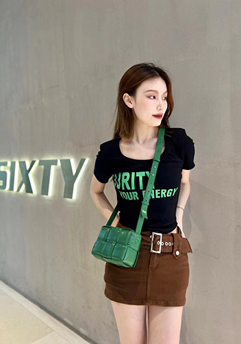 Mia Plaid Square Leather Shoulder Mini Bag Racing Green