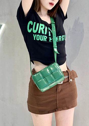 Mia Plaid Square Leather Shoulder Mini Bag Racing Green