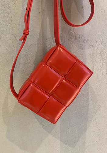 Mia Plaid Square Leather Shoulder Mini Bag Red