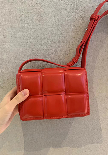 Mia Plaid Square Leather Shoulder Mini Bag Red