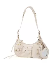 The Route 66 XS Gold Studded Faux Leather Shoulder Bag Beige