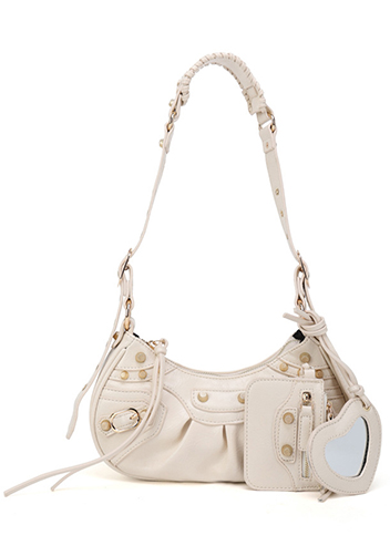 The Route 66 XS Gold Studded Faux Leather Shoulder Bag Beige