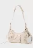The Route 66 XS Gold Studded Faux Leather Shoulder Bag Beige