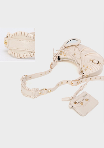 The Route 66 XS Gold Studded Faux Leather Shoulder Bag Beige