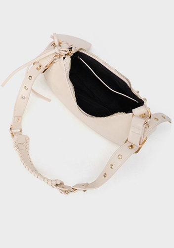 The Route 66 XS Gold Studded Faux Leather Shoulder Bag Beige