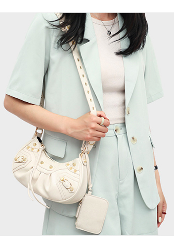 The Route 66 XS Gold Studded Faux Leather Shoulder Bag Beige