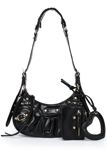 The Route 66 XS Gold Studded Faux Leather Shoulder Bag Black