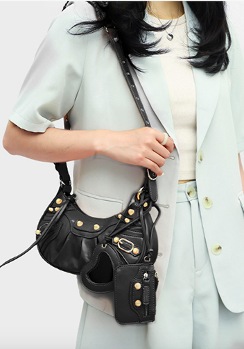 The Route 66 XS Gold Studded Faux Leather Shoulder Bag Black