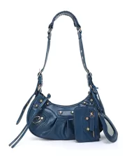 The Route 66 XS Gold Studded Faux Leather Shoulder Bag Blue