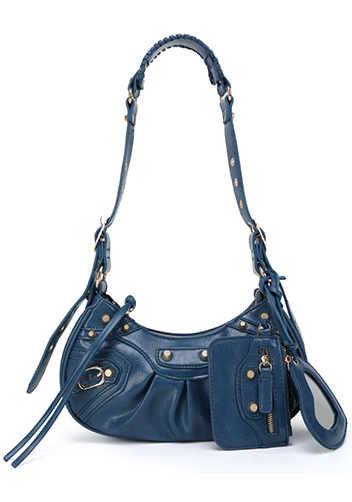 The Route 66 XS Gold Studded Faux Leather Shoulder Bag Blue