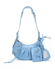 The Route 66 XS Gold Studded Faux Leather Shoulder Bag Light Blue