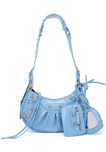 The Route 66 XS Gold Studded Faux Leather Shoulder Bag Light Blue