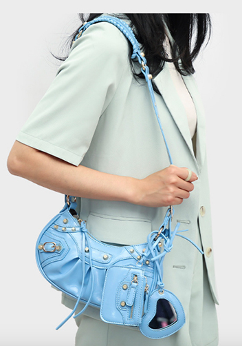 The Route 66 XS Gold Studded Faux Leather Shoulder Bag Light Blue