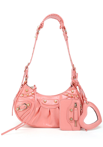 The Route 66 XS Gold Studded Faux Leather Shoulder Bag Pink