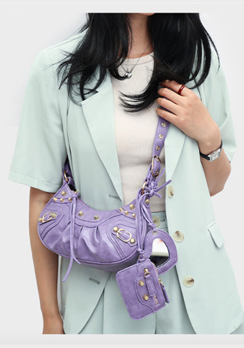 The Route 66 XS Gold Studded Faux Leather Shoulder Bag Purple