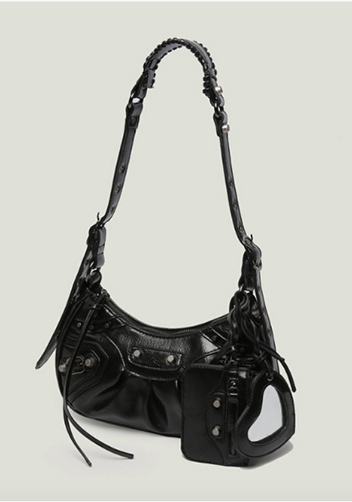 The Route 66 XS Studded Faux Leather Shoulder Bag Black