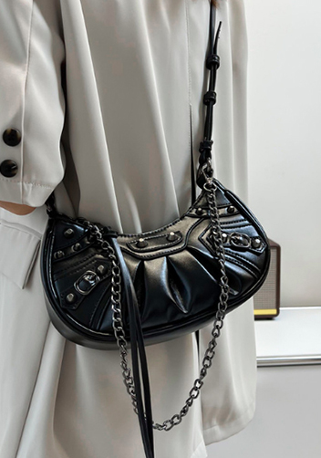 The Route Mini Studded Faux Leather Shoulder Bag Black