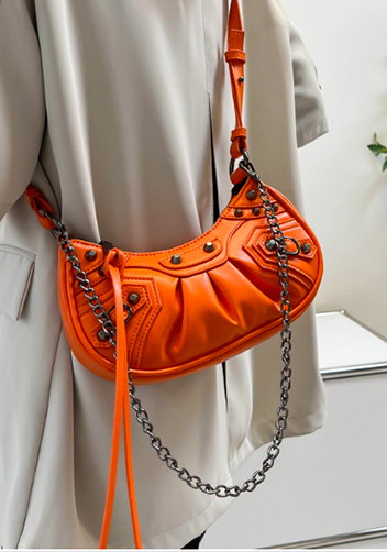 The Route Mini Studded Faux Leather Shoulder Bag Orange