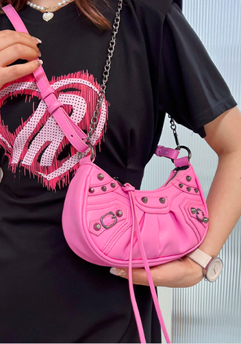 The Route Mini Studded Faux Leather Shoulder Bag Pink