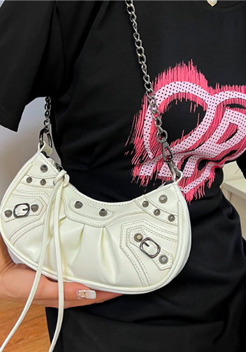 The Route Mini Studded Faux Leather Shoulder Bag White