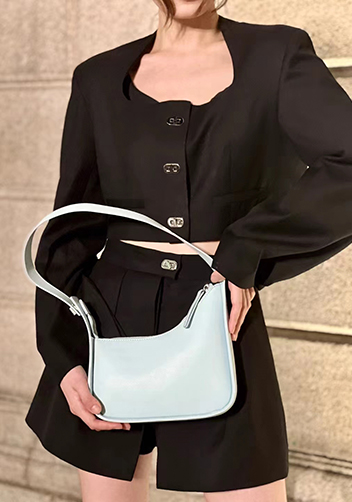 Luna Half Moon Leather Shoulder Bag Blue