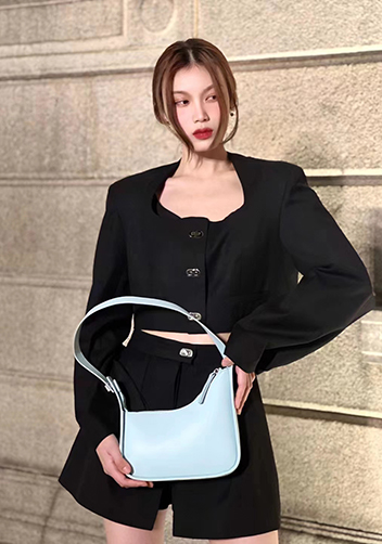 Luna Half Moon Leather Shoulder Bag Blue