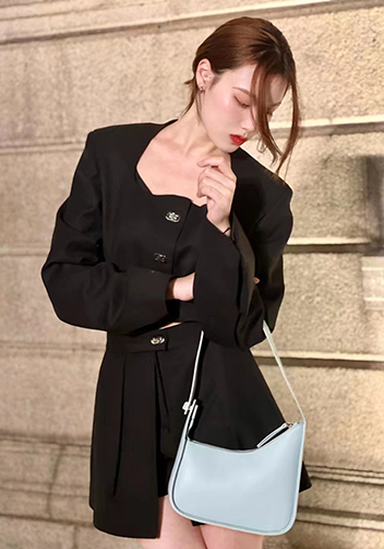 Luna Half Moon Leather Shoulder Bag Blue