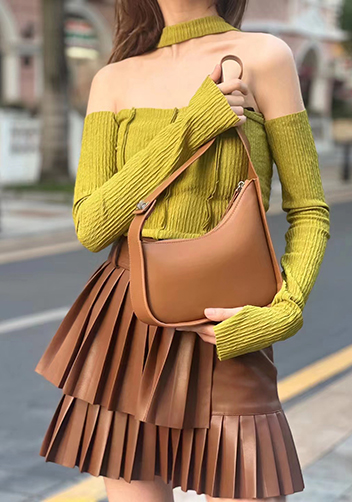 Luna Half Moon Leather Shoulder Bag Camel