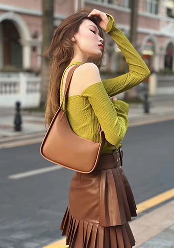 Luna Half Moon Leather Shoulder Bag Camel