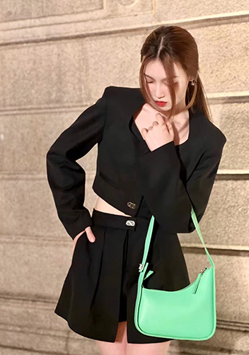 Luna Half Moon Leather Shoulder Bag Green
