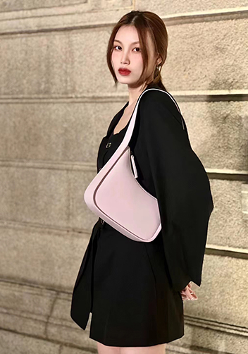 Luna Half Moon Leather Shoulder Bag Light Pink