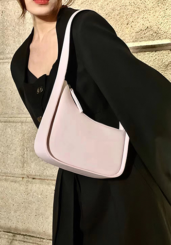 Luna Half Moon Leather Shoulder Bag Light Pink