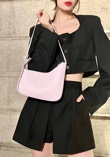 Luna Half Moon Leather Shoulder Bag Light Pink