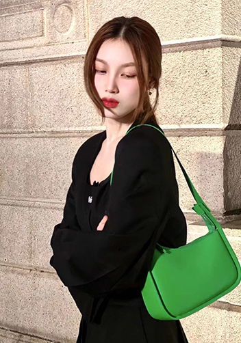Luna Half Moon Leather Shoulder Bag Green Parakeet