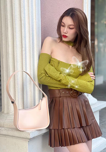Luna Half Moon Leather Shoulder Bag Pink