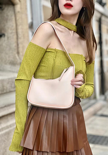 Luna Half Moon Leather Shoulder Bag Pink