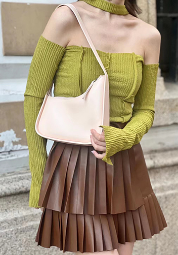 Luna Half Moon Leather Shoulder Bag Pink