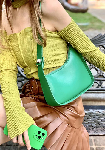 Luna Half Moon Leather Shoulder Bag Racing Green