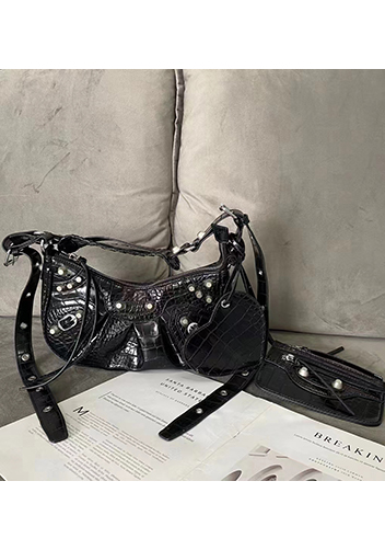 The Route 66 XS Croc Effect Faux Leather Shoulder Bag Black