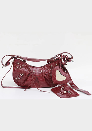 The Route 66 XS Croc Effect Faux Leather Shoulder Bag Burgundy